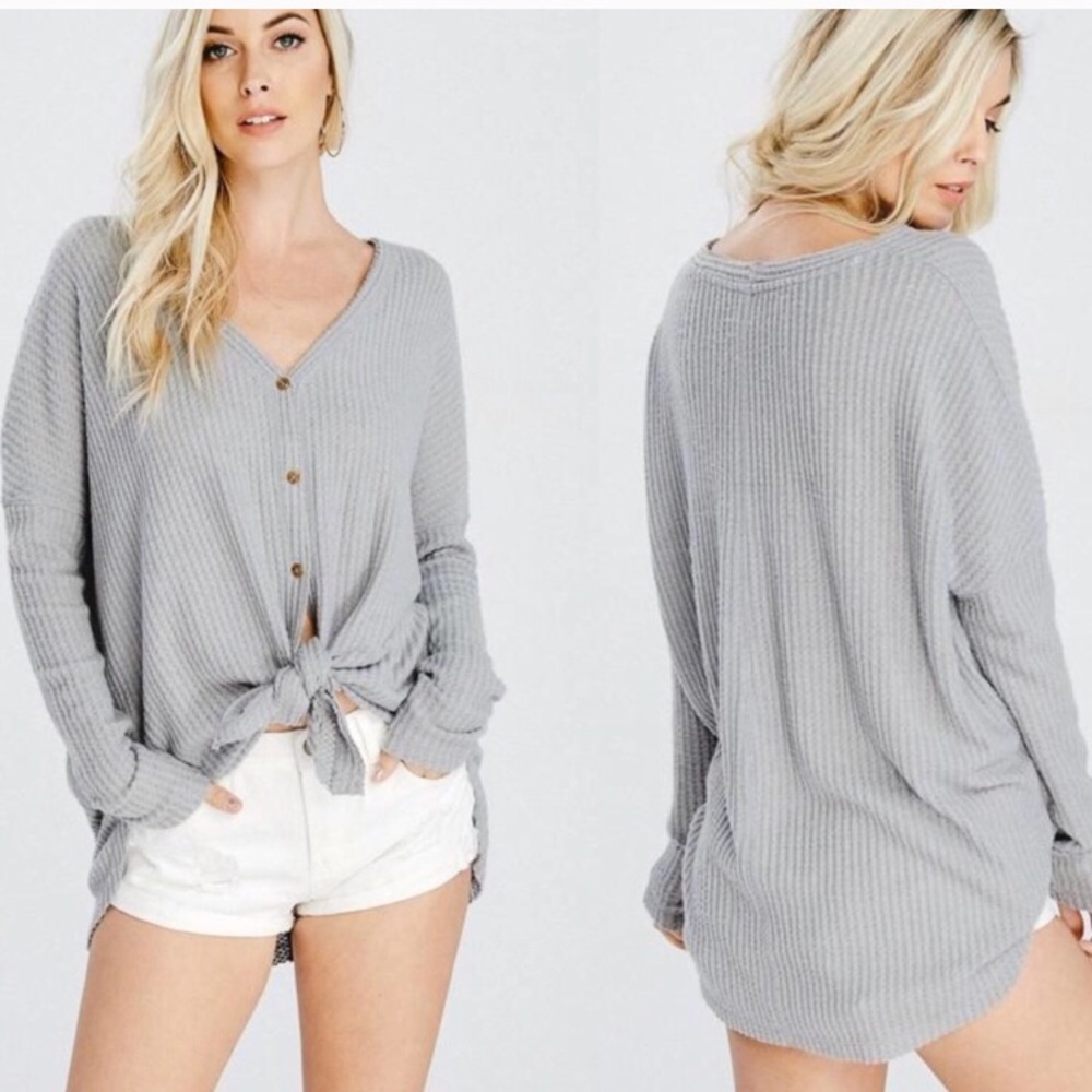 NEW Thermal Tie Front Button Down Waffle Shirt